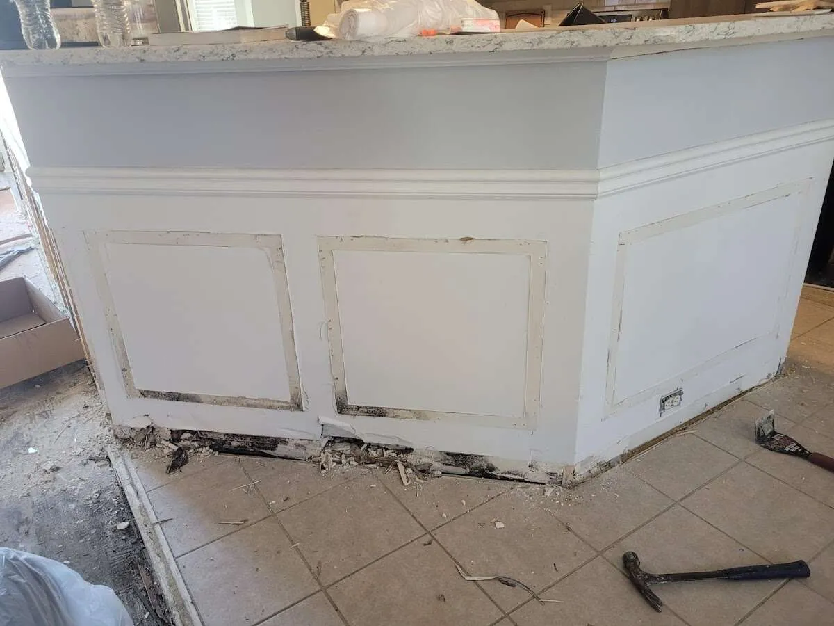 Water damage and mold on kitchen during Sewage Cleanup & Sanitation in Laplace